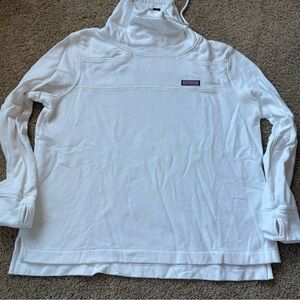 VINEYARD VINES Sweatshirt Size large WHITE  Mock Cowl Neck Pullover Drawstring